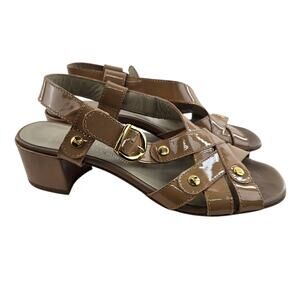 AGL ISA City Nude Slingback Sandals Size 5.5 35.5 Beige Patent Leather Designer